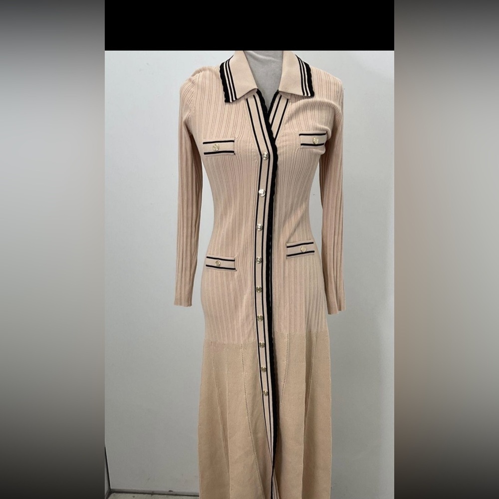 Sandro Beige nude Alexandrine ribbed knit dress size small - Picture 2 of 5